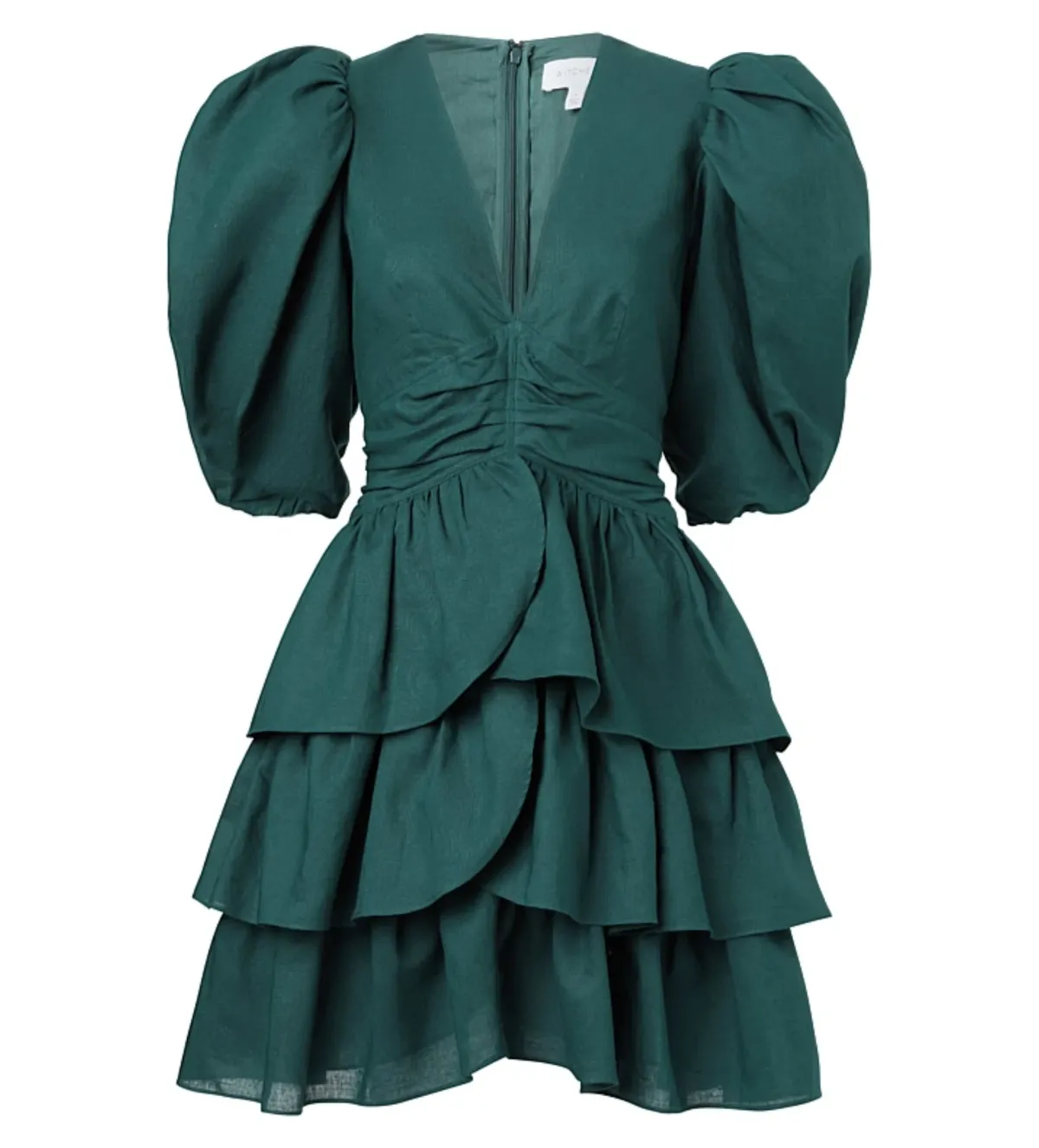 Witchery Ruffle Skirt Mini Dress Dark Emerald Green Size 10 - Image 3
