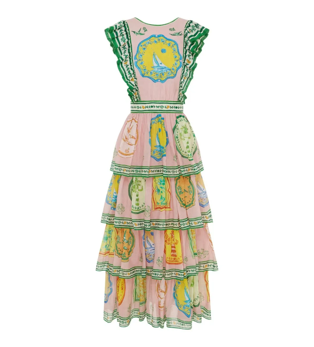 Alemais Porcelain Frill Midi Dress Multi Print Size 16 for rent on The Volte - main image