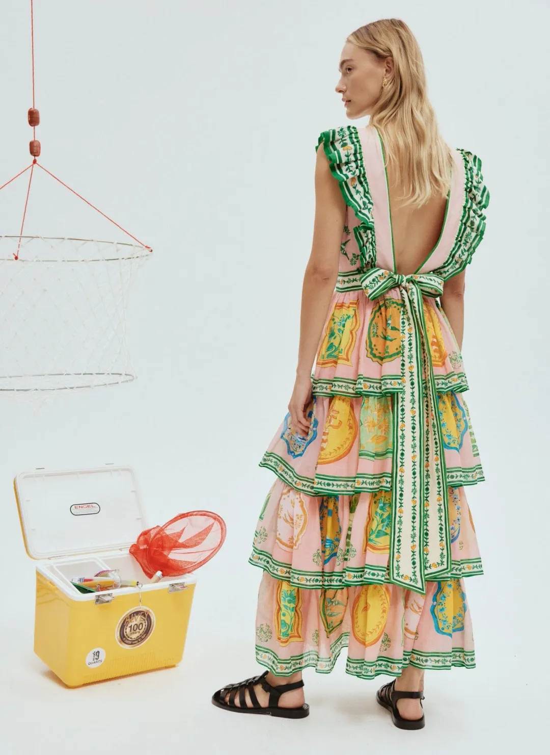 Alemais Porcelain Frill Midi Dress Multi Print Size 16 for rent on The Volte - main image