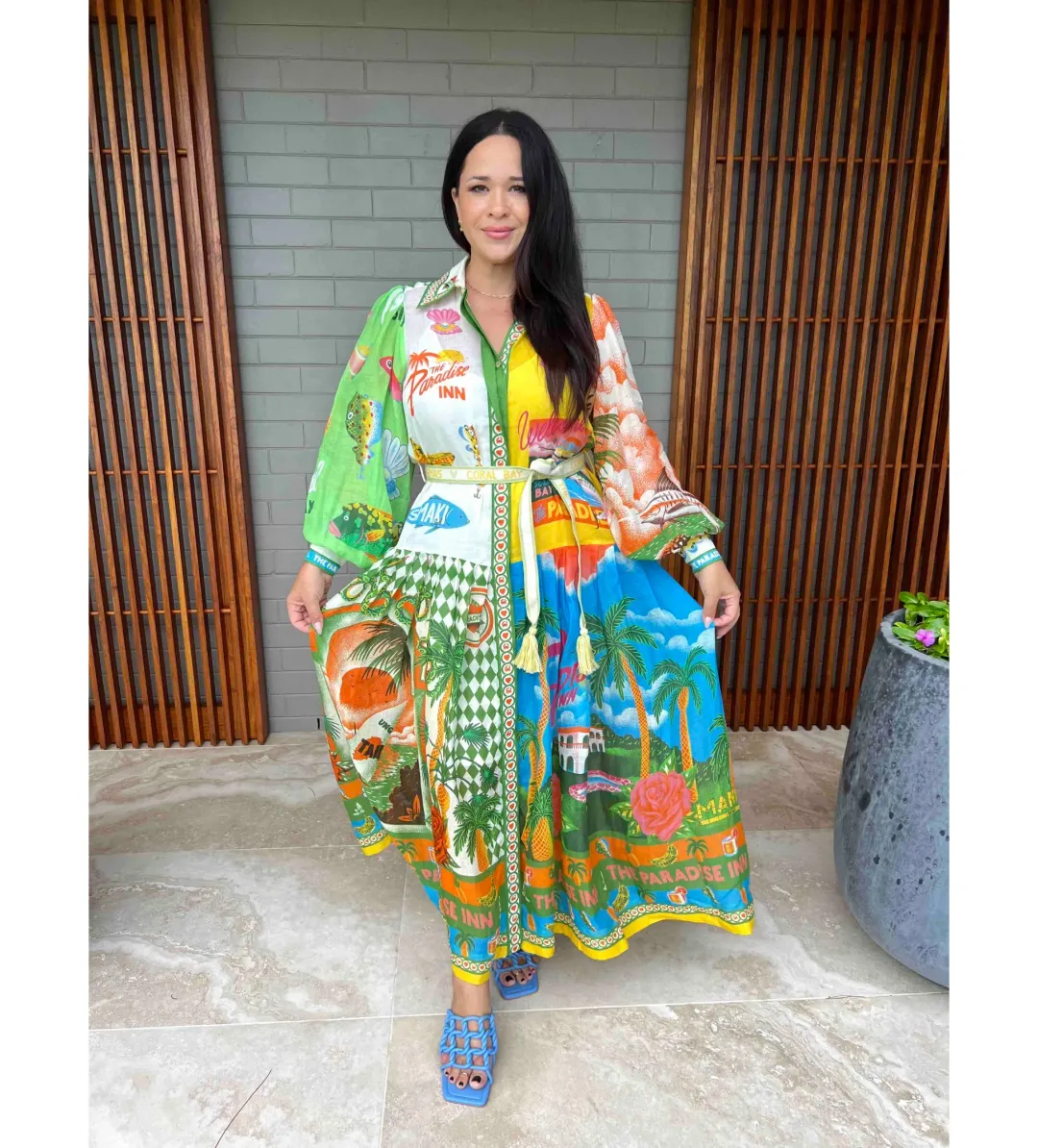 Alemais Paradiso Midi Shirtdress Multi Print Size 16 for rent on The Volte - main image