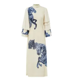 Alemais Blue Rider Pleat Sleeve Midi Dress Cream Print Size 14 for rent on The Volte - image 6