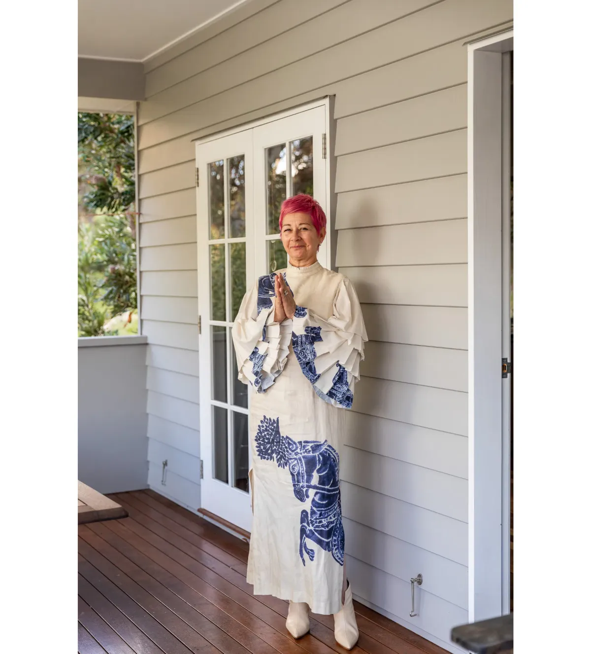 Alemais Blue Rider Pleat Sleeve Midi Dress Cream Print Size 14 - Image 5