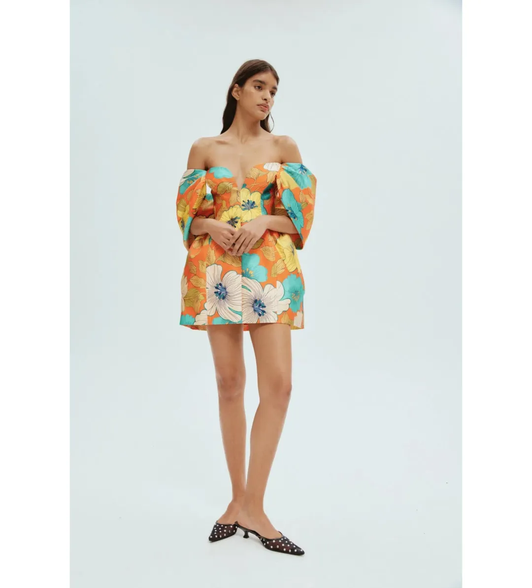 Alemais Piato Sculpt Mini Dress Marigold Multi Floral Size 14 for rent on The Volte - main image