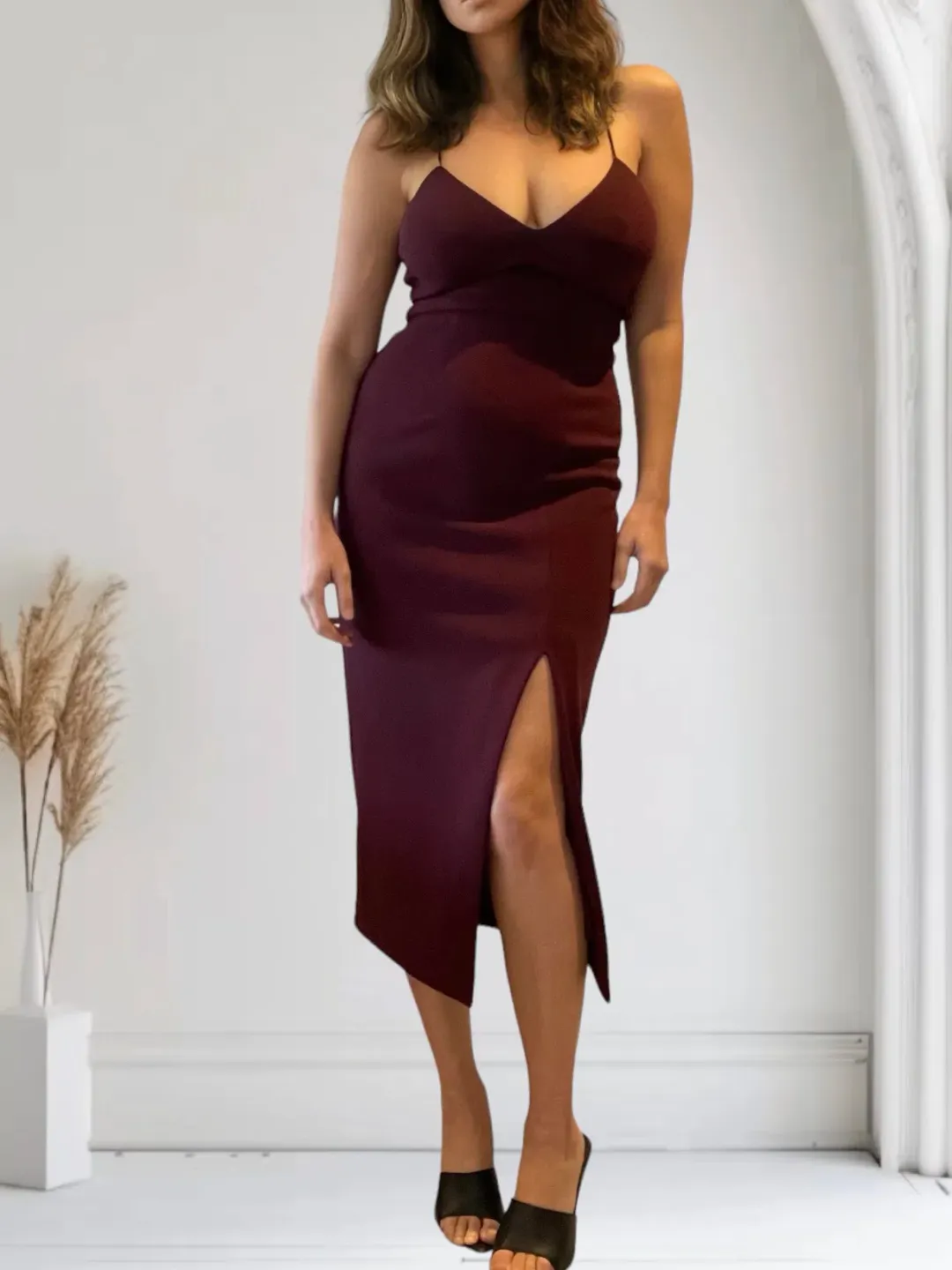 Sheike Midi Dress with Side Split Burgundy Size 10 for rent on The Volte - main image