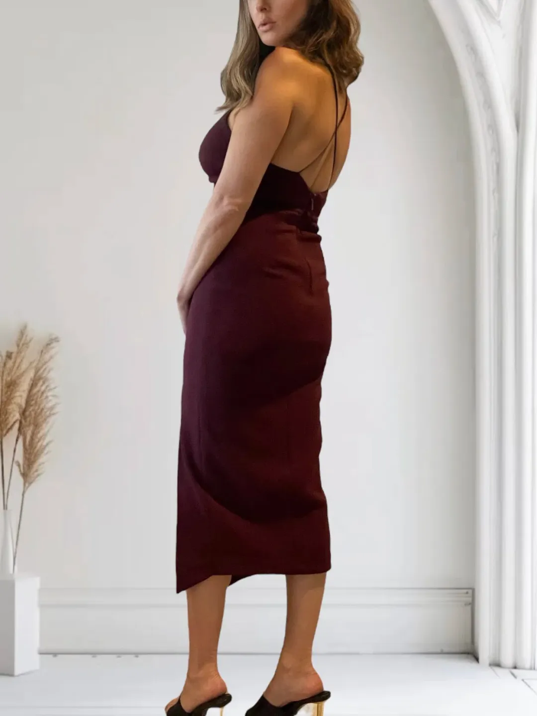 Sheike Midi Dress with Side Split Burgundy Size 10 for rent on The Volte - main image