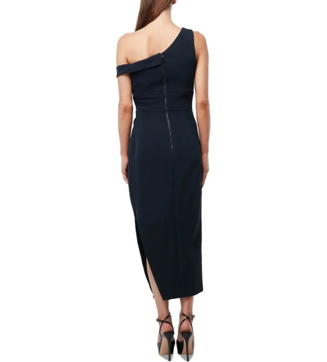 Mossman Virtuous One-Shoulder Midi Dress Navy Size 6 for rent on The Volte - main image