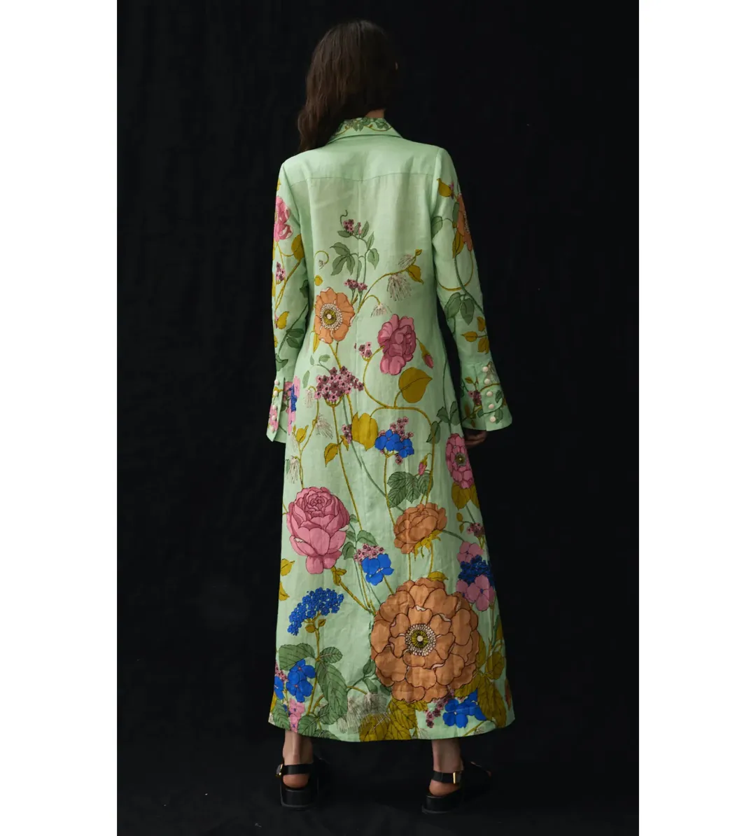 Alemais Olivia Floral Linen Maxi Shirt Dress Green Size 16 for rent on The Volte - main image