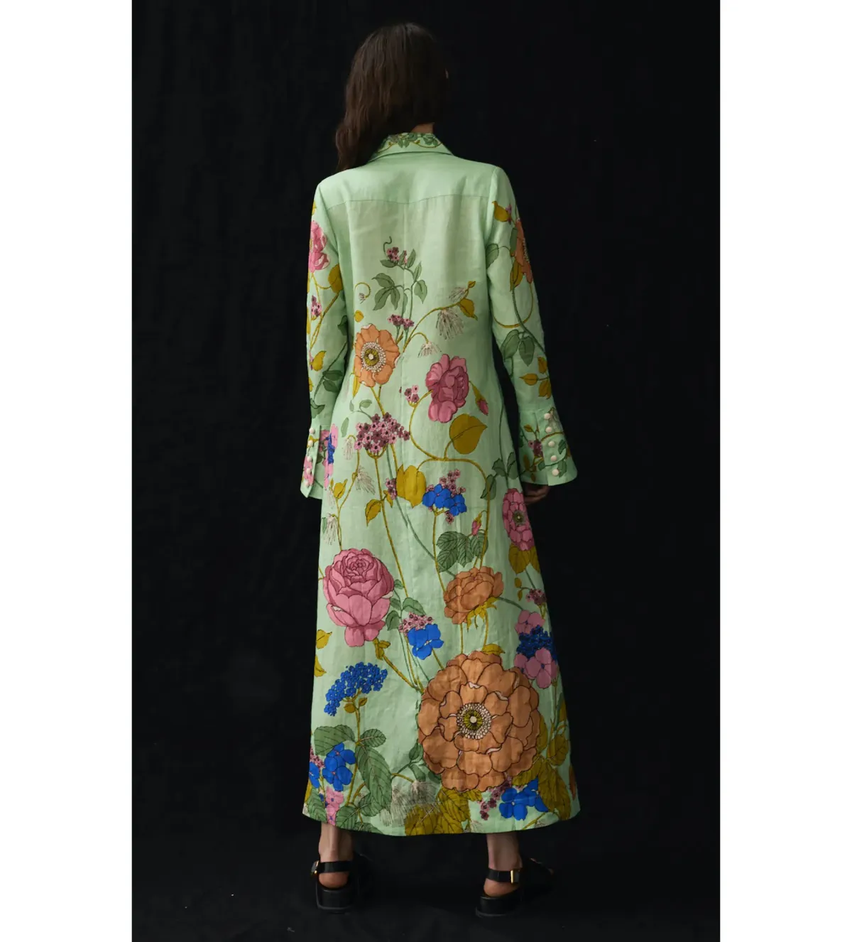 Alemais Olivia Floral Linen Maxi Shirt Dress Green Size 16 - Image 5