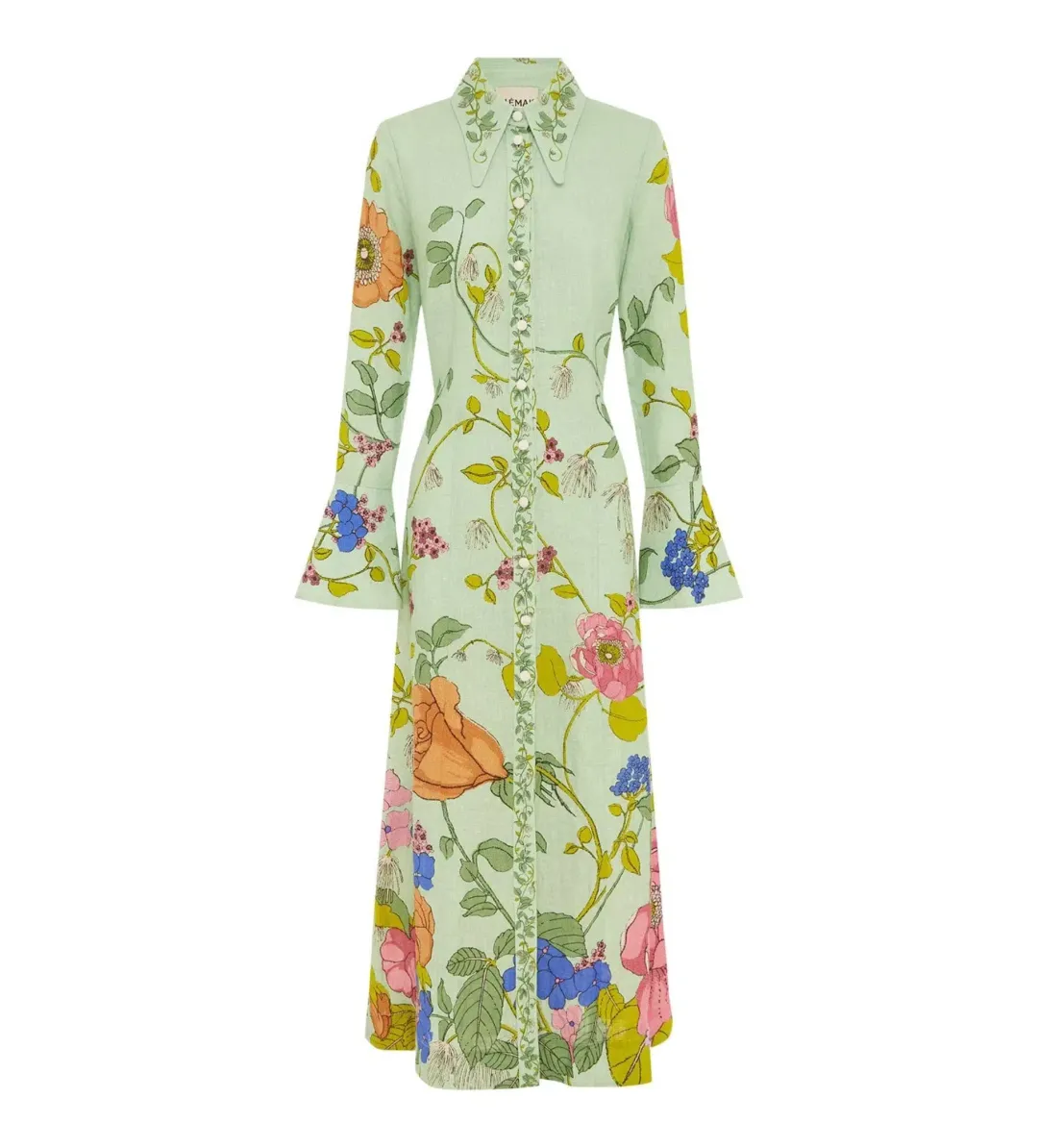 Alemais Olivia Floral Linen Maxi Shirt Dress Green Size 16 for rent on The Volte - main image