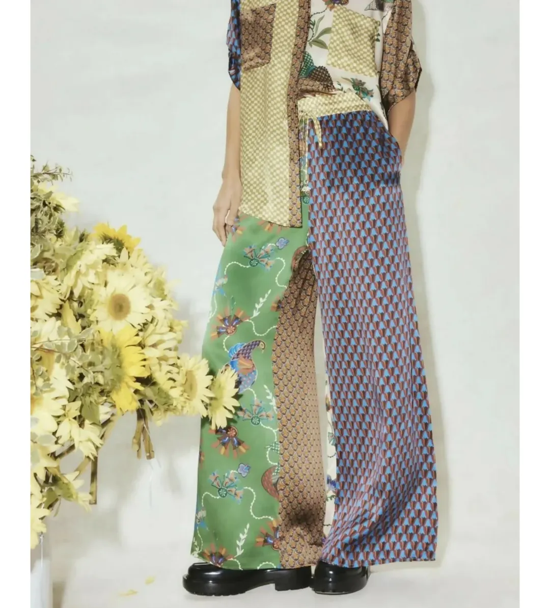 Alemais Birdie Spliced Silk Shirt and Pants Set Multi Print Size 14 for rent on The Volte - main image