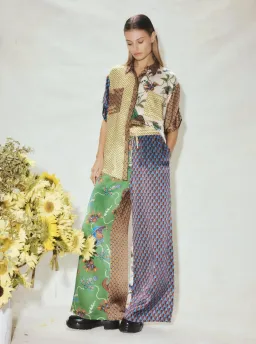 Alemais Birdie Spliced Silk Shirt and Pants Set Multi Print Size 14 for rent on The Volte - image 1