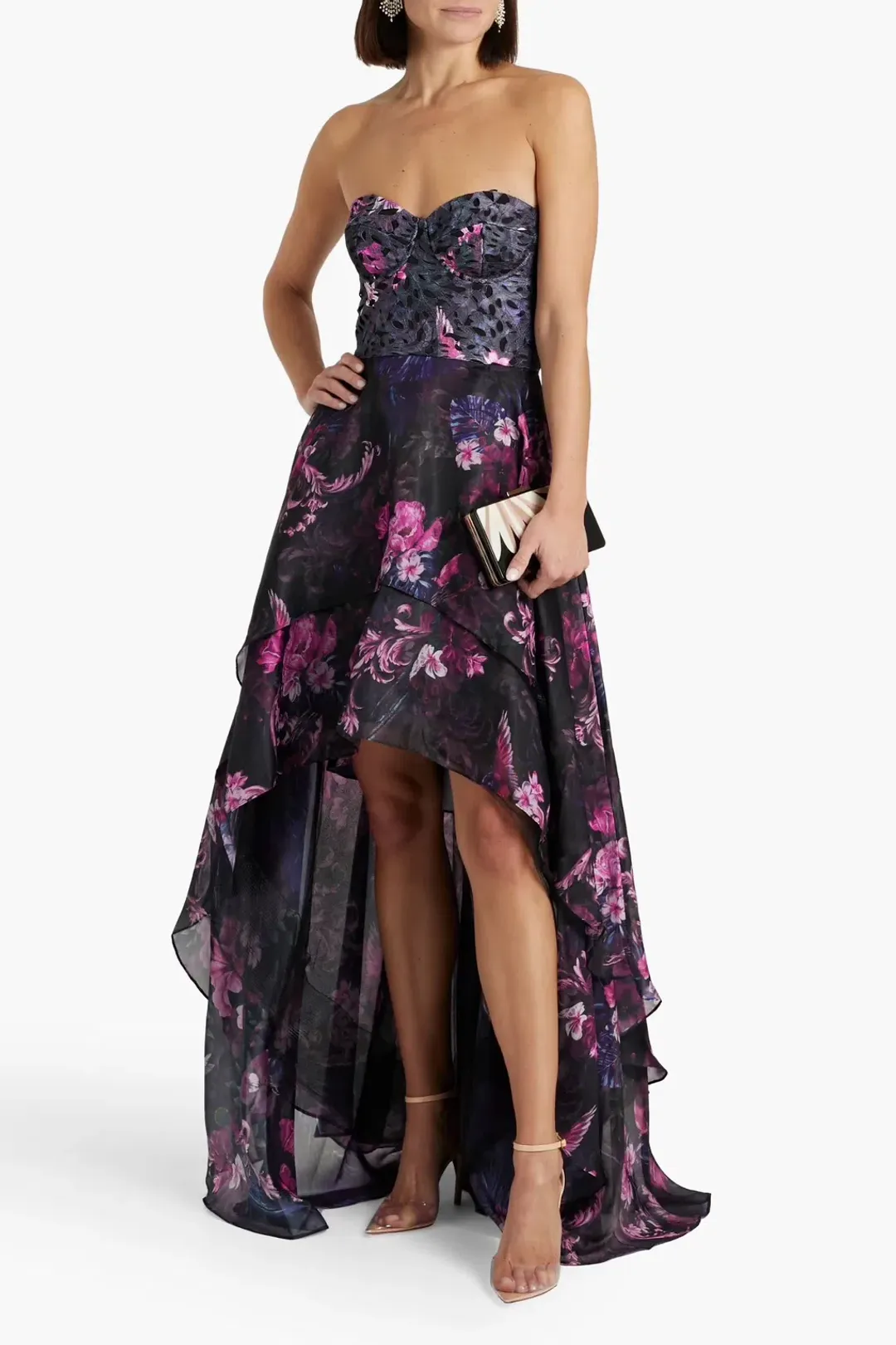 Marchessa Notte Chiffon Gown Floral Size 12 for rent on The Volte - main image