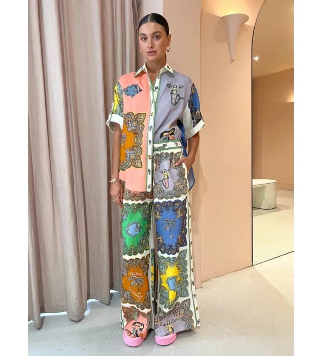 Alemais Troppo Trippy Shirt Size 12 and Pant Set Multi Size 14 for rent on The Volte - main image