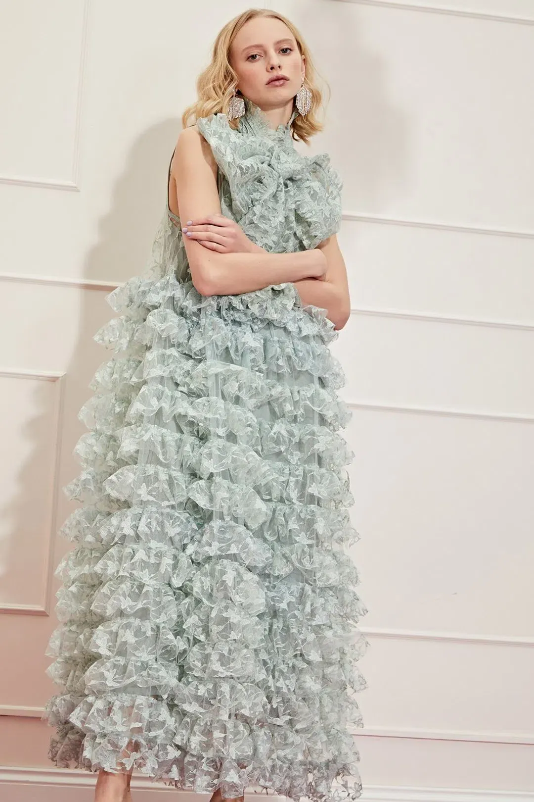 Sister Jane Dream Like A Butterfly Ruffle Maxi Dress Green Size S / Au 8 for rent on The Volte - main image