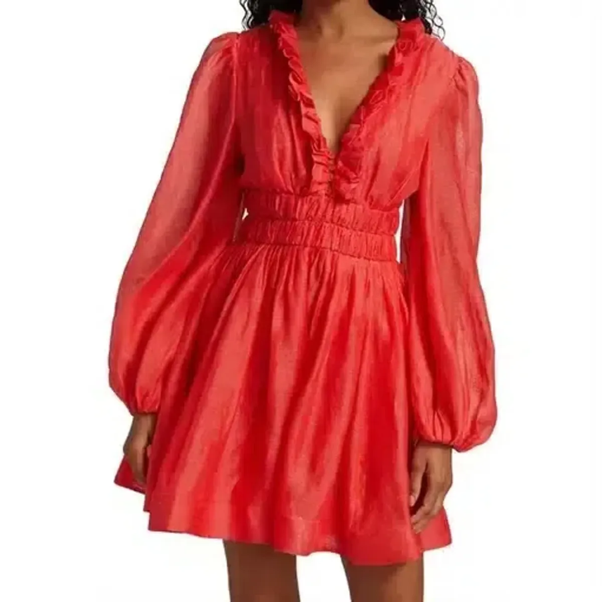 Zimmermann Prima Frill V Neck Mini Dress Red Size 2/Au12 - Image 3