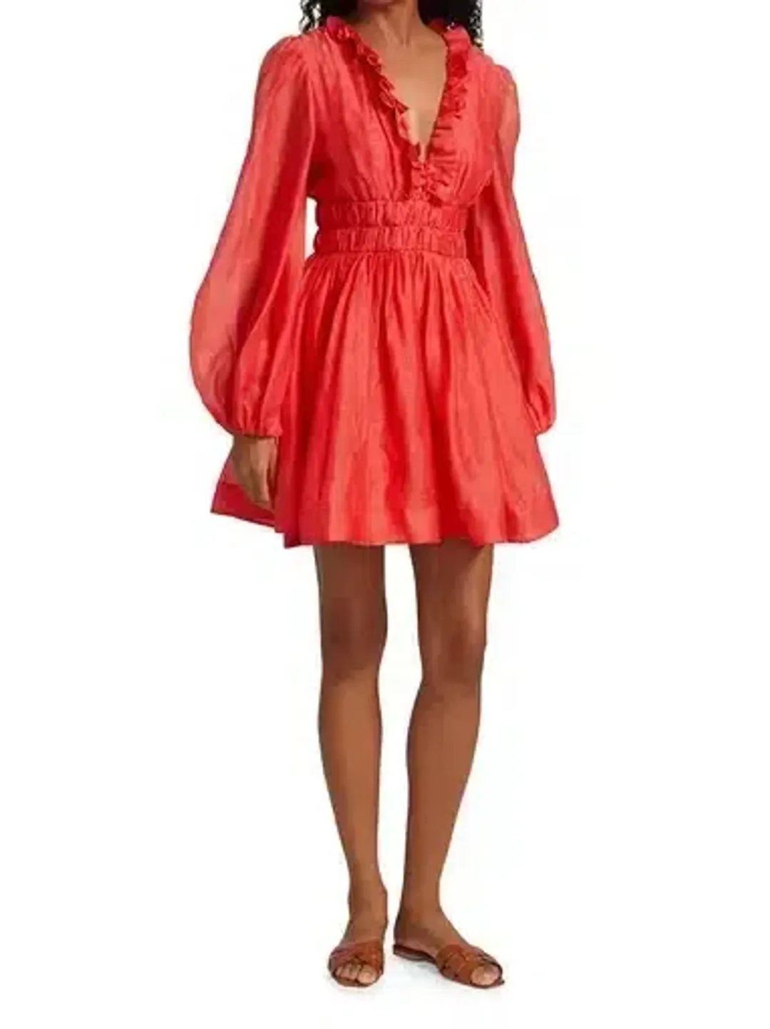 Zimmermann Prima Frill V Neck Mini Dress Red Size 2/Au12 for rent on The Volte - main image