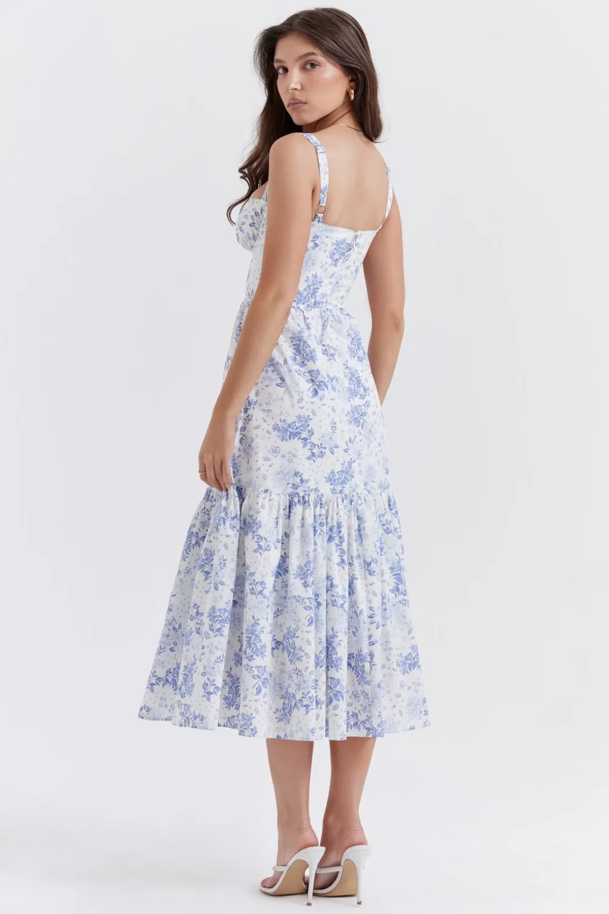 House Of CB Elia Blue Print Midi Sundress White Size 6 - Image 7