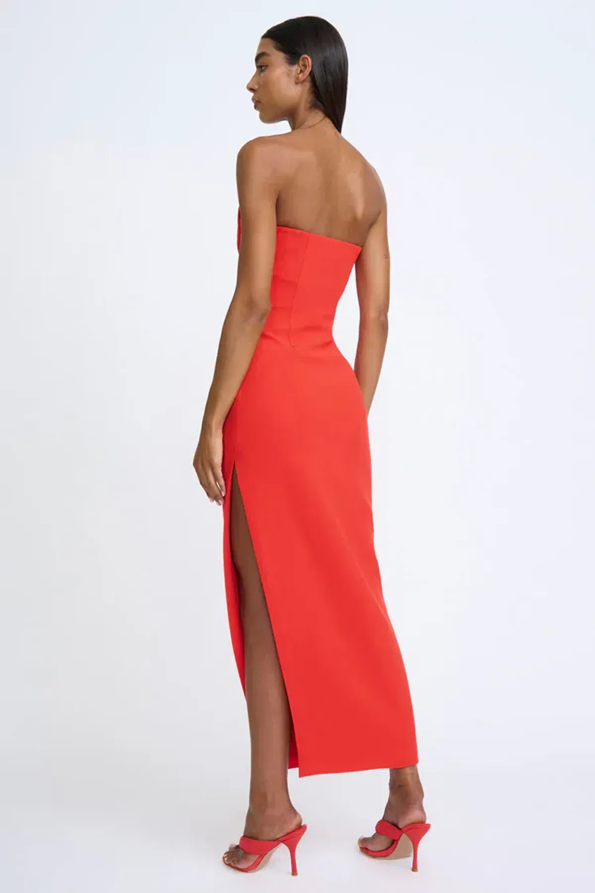 By Johnny Sahana Shell Shape Strapless Midi Dress Red Size 6 - Image 4