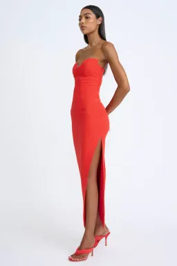 By Johnny Sahana Shell Shape Strapless Midi Dress Red Size 6 for rent on The Volte - image 3