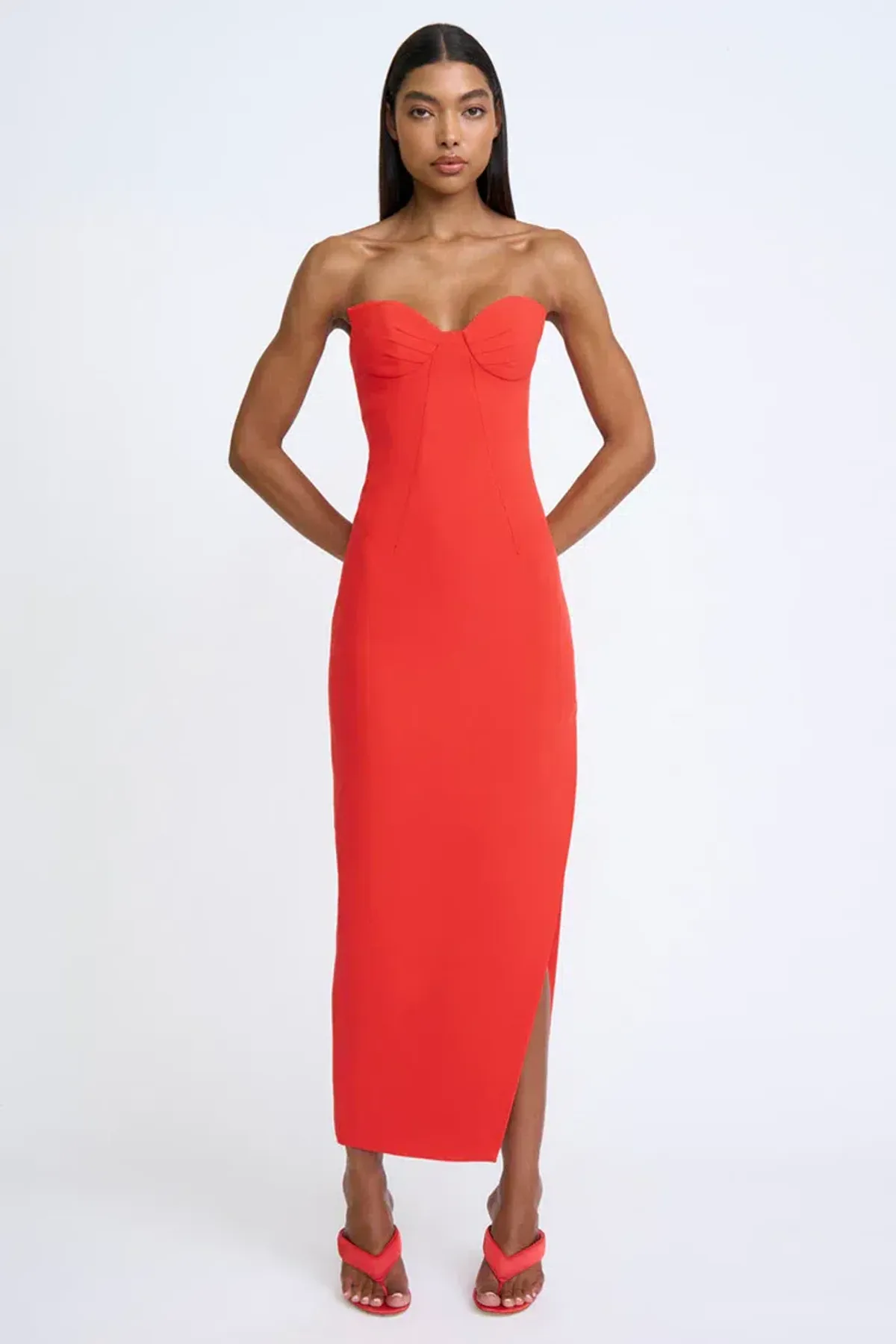 By Johnny Sahana Shell Shape Strapless Midi Dress Red Size 6 - Image 2