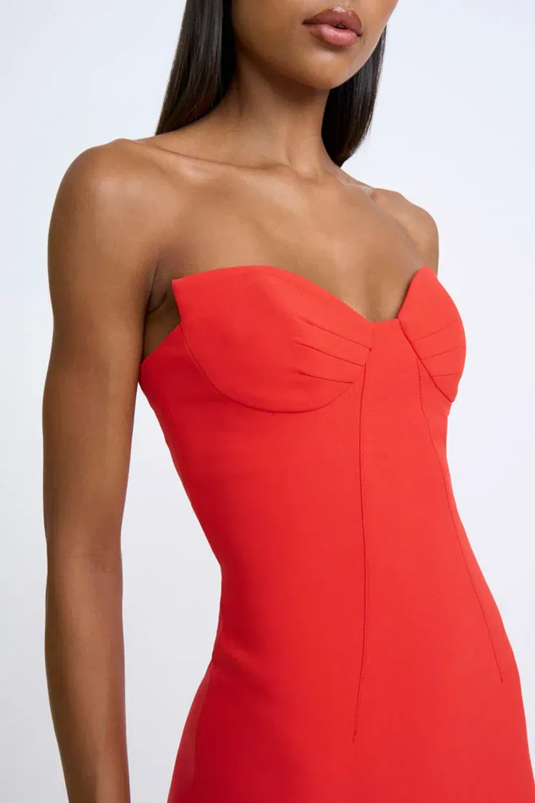 By Johnny Sahana Shell Shape Strapless Midi Dress Red Size 6 for rent on The Volte - main image