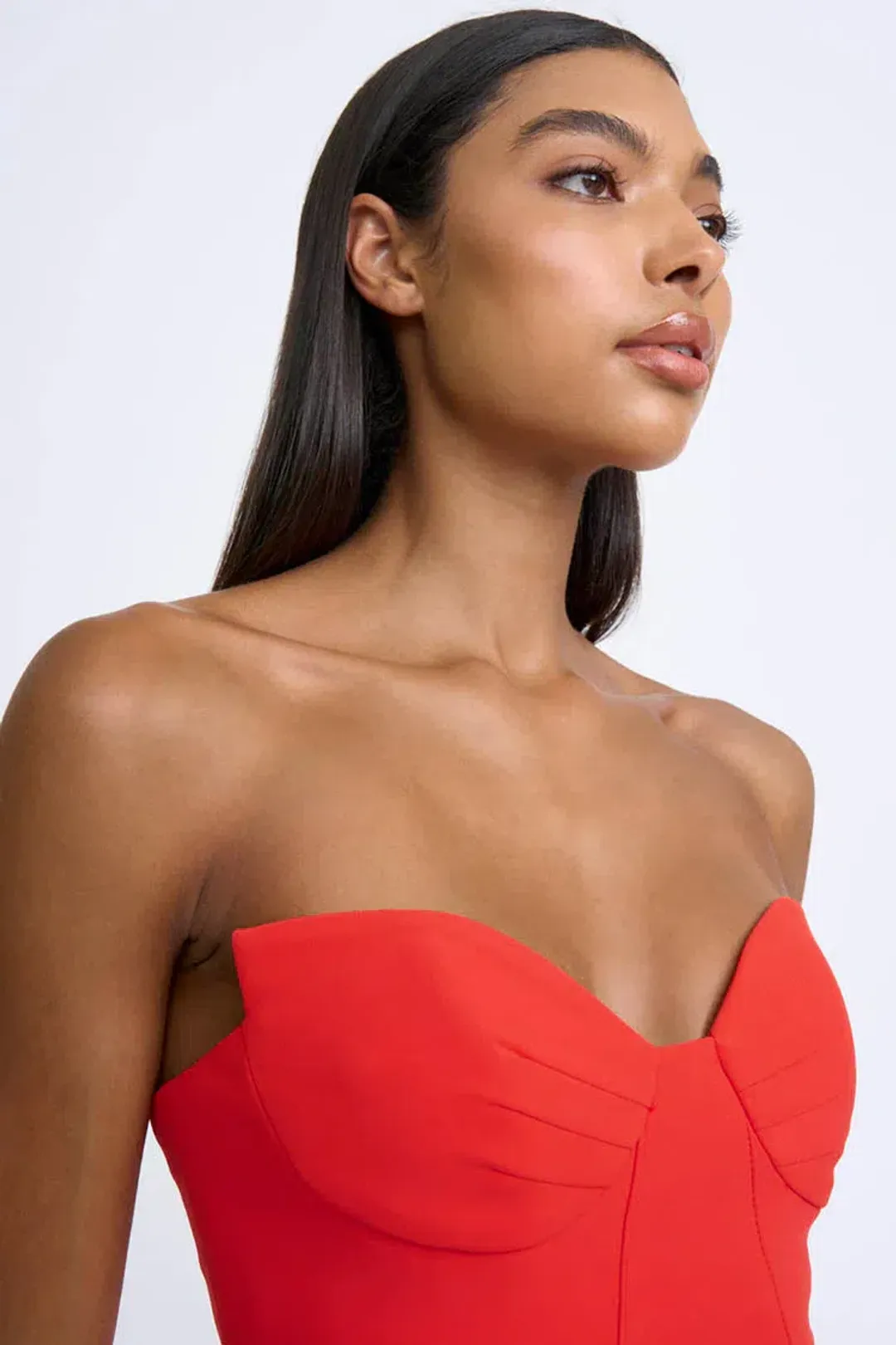 By Johnny Sahana Shell Shape Strapless Midi Dress Red Size 6 for rent on The Volte - main image
