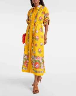 Alemais Belted Floral Linen Shirt Dress Yellow Size 12 for rent on The Volte - image 1