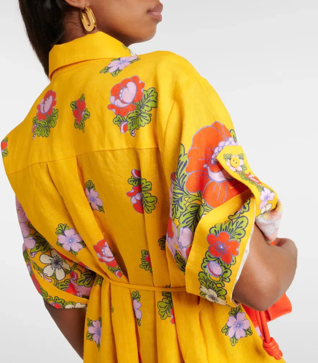 Alemais Belted Floral Linen Shirt Dress Yellow Size 12 for rent on The Volte - main image