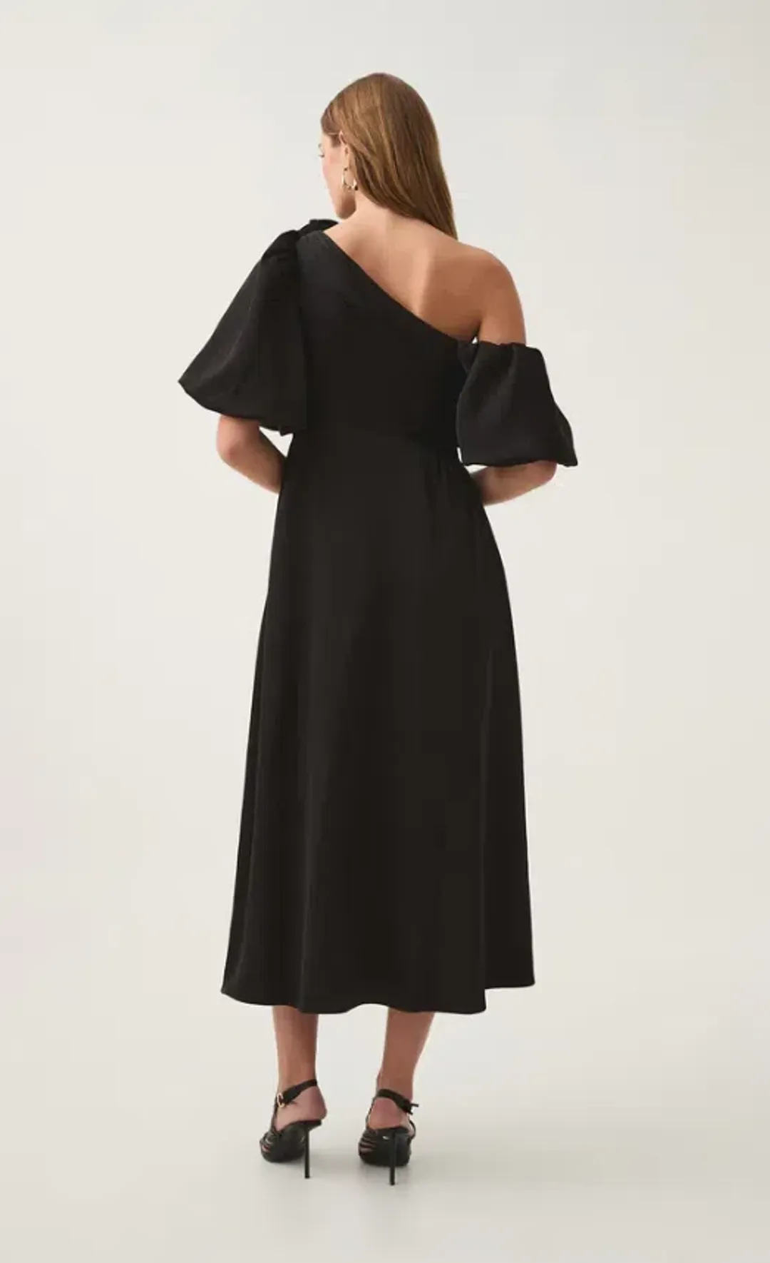 Aje Magnetic Draped Midi Dress Black Size 12 for rent on The Volte - main image