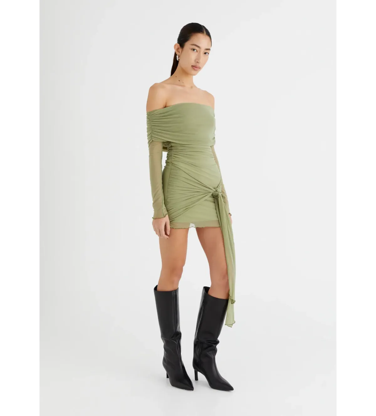 BENNI Yasmin Off Shoulder Mini Dress in Pistachio Size XS/AU 6 - Image 2