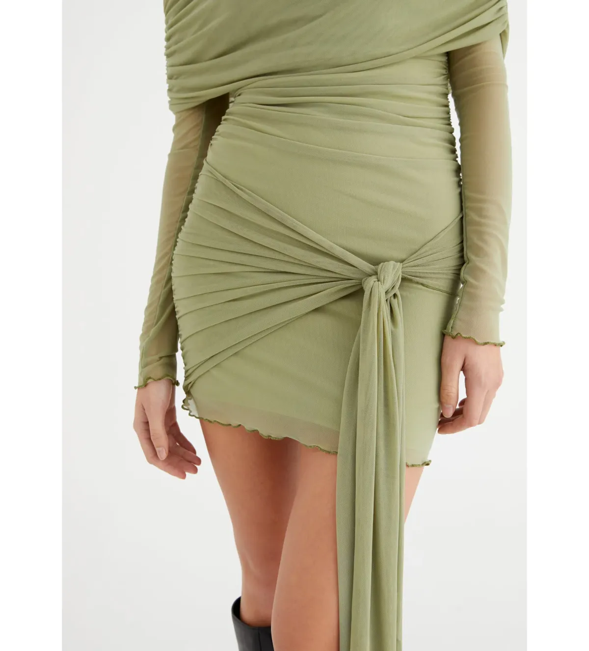 BENNI Yasmin Off Shoulder Mini Dress in Pistachio Size XS/AU 6 - Image 5