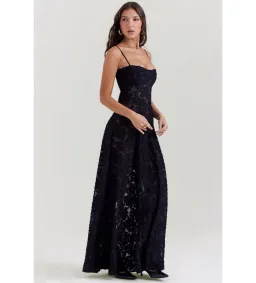 House of CB Seren Black Floral Lace Back Maxi Dress Size M/AU 10 for rent on The Volte - image 2