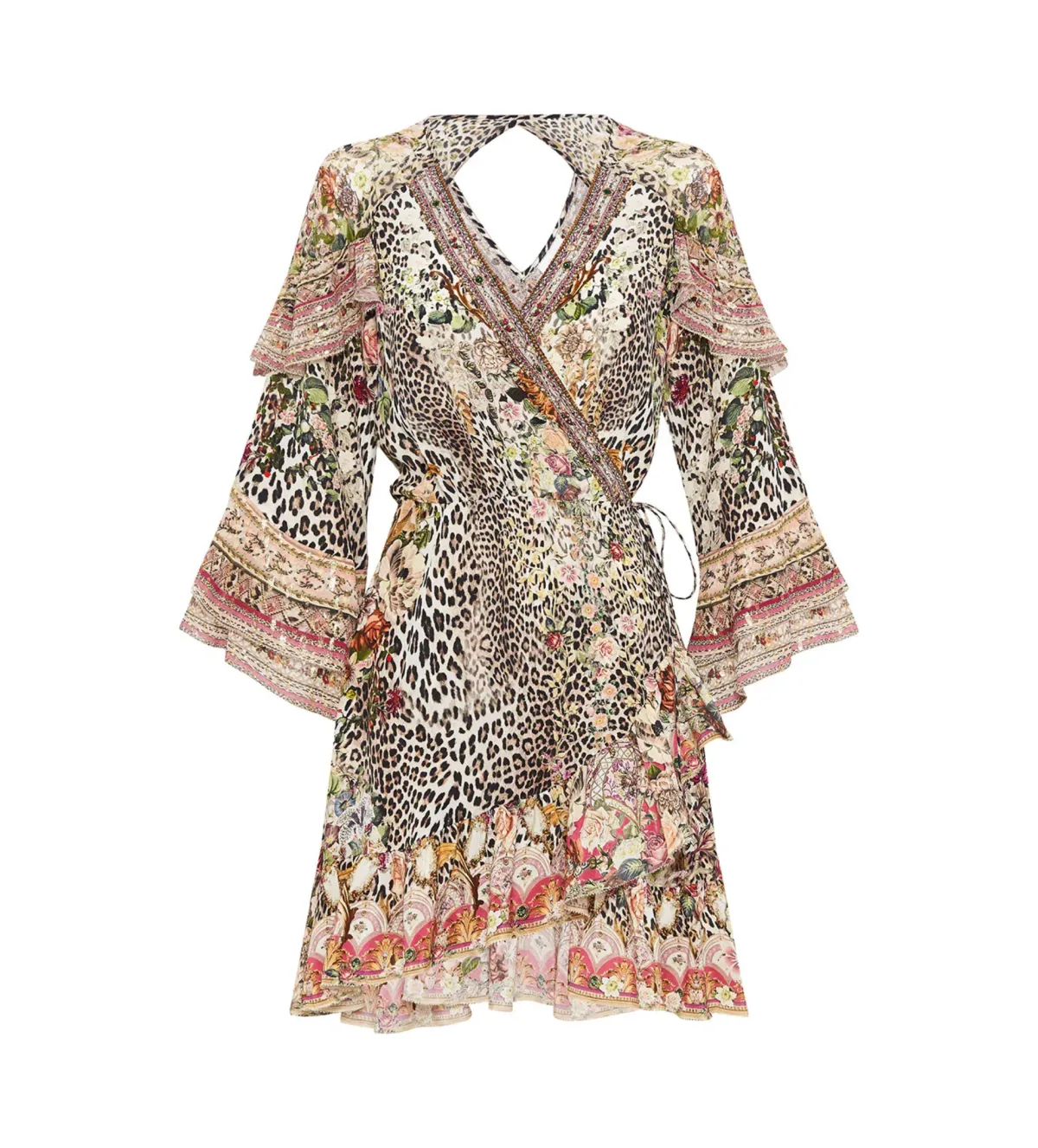 Camilla Anarchy At Annabels Short Wrap Mini Dress With Ruffles Multi Floral Print Size AU 8 - Image 6