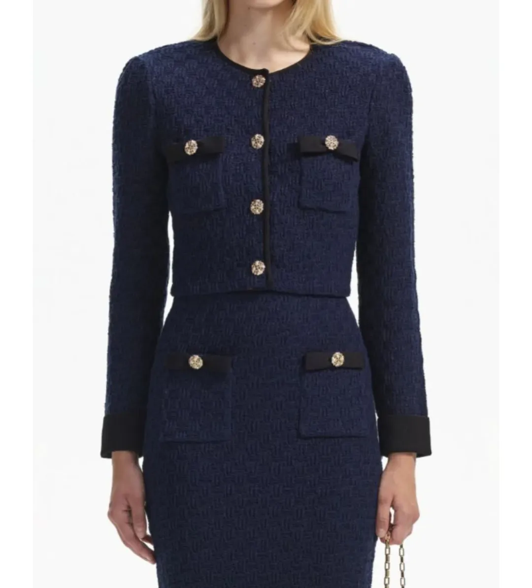 Self Portrait Navy Weave Cropped Cardigan Size M/AU 8 for rent on The Volte - main image