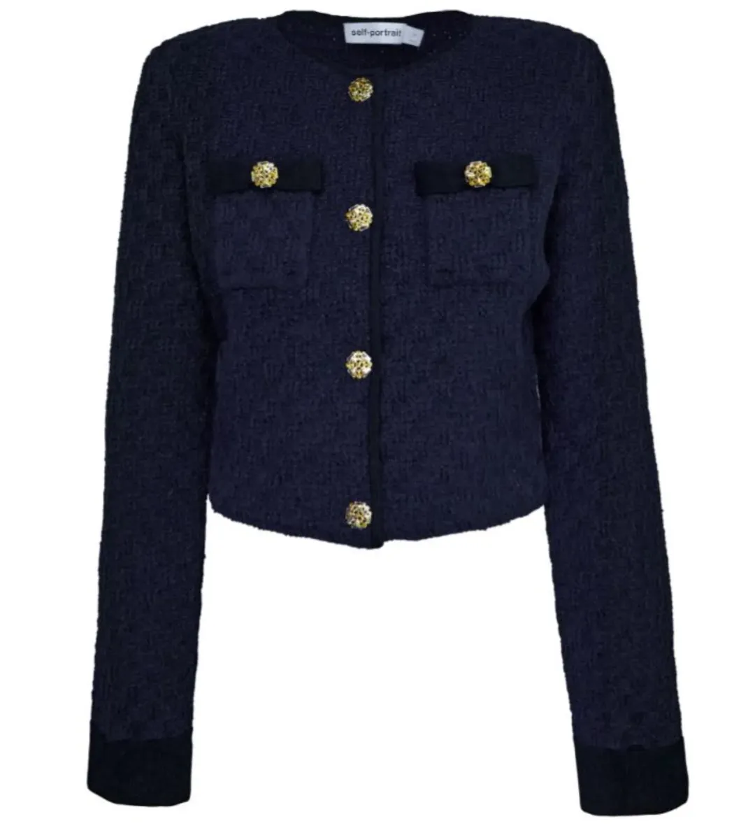 Self Portrait Navy Weave Cropped Cardigan Size M/AU 8 for rent on The Volte - main image