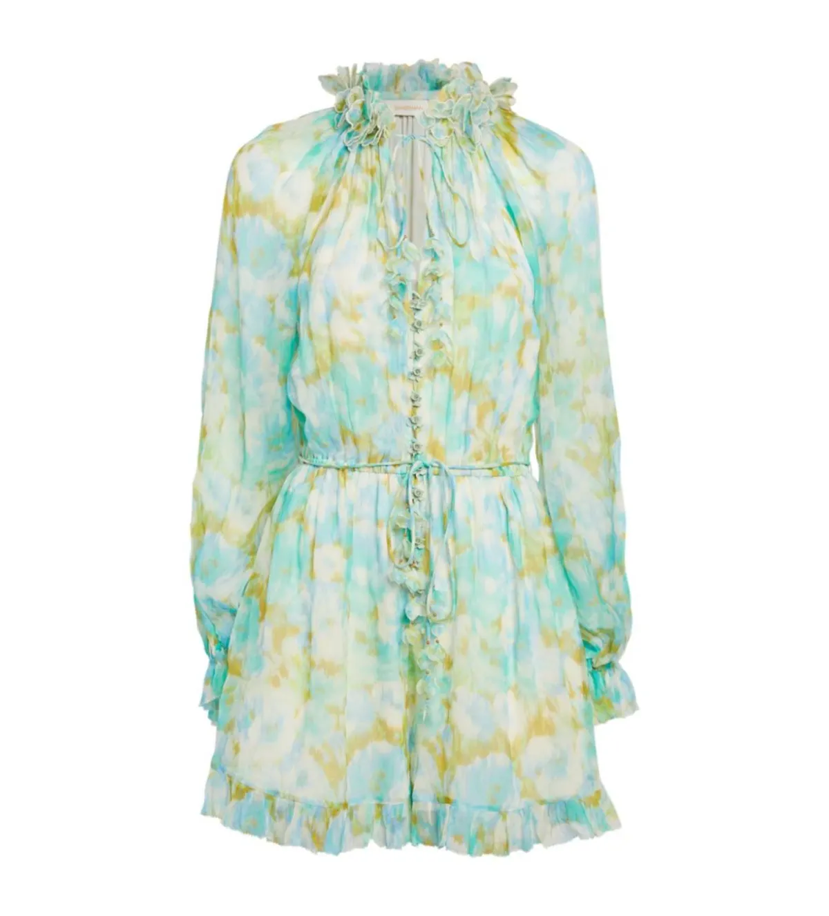 Zimmermann High Tide Flutter Embellished Floral-Print Silk-Crepon Playsuit Green Size 1/AU 8 - Image 6