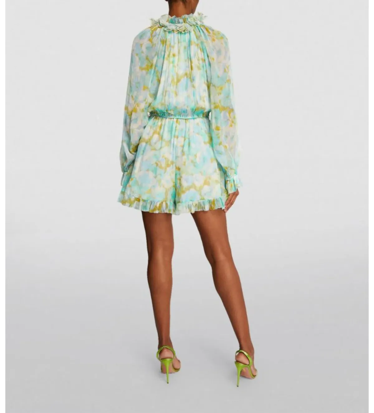 Zimmermann High Tide Flutter Embellished Floral-Print Silk-Crepon Playsuit Green Size 1/AU 8 - Image 3