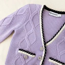 Self Portrait Lilac Cable Knitted Cardigan Size AU 8 for rent on The Volte - image 2