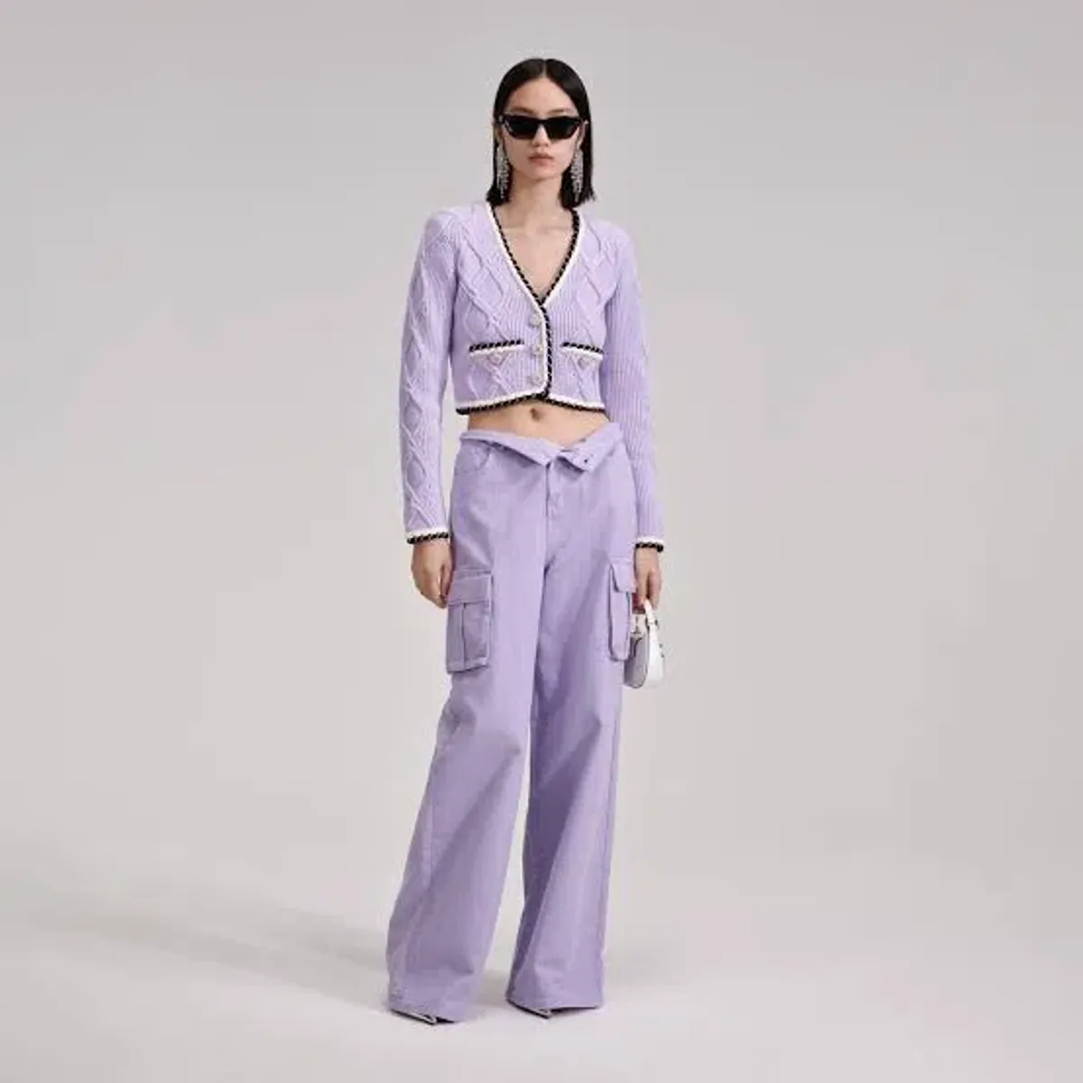 Self Portrait Lilac Cable Knitted Cardigan Size AU 8 - Image 1