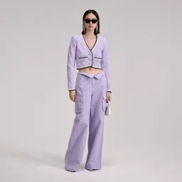 Self Portrait Lilac Cable Knitted Cardigan Size AU 8 for rent on The Volte - image 1