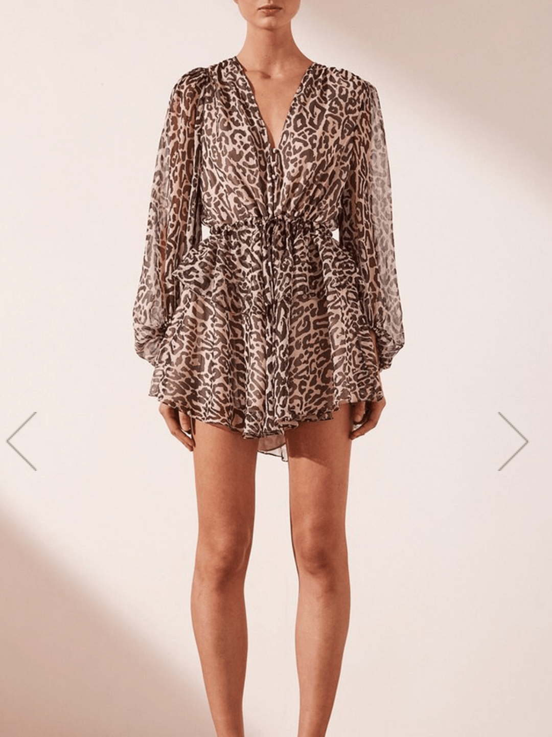 Shona Joy Mariposa drawstring mini dress leopard print size 12 for rent on The Volte - main image
