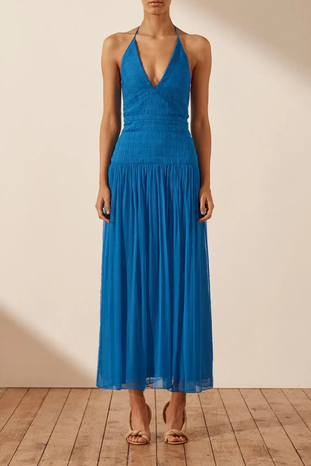 Shona Joy Leilani Halter Tie Midi Dress in Pacific Dress Blue Size 12 for rent on The Volte - main image