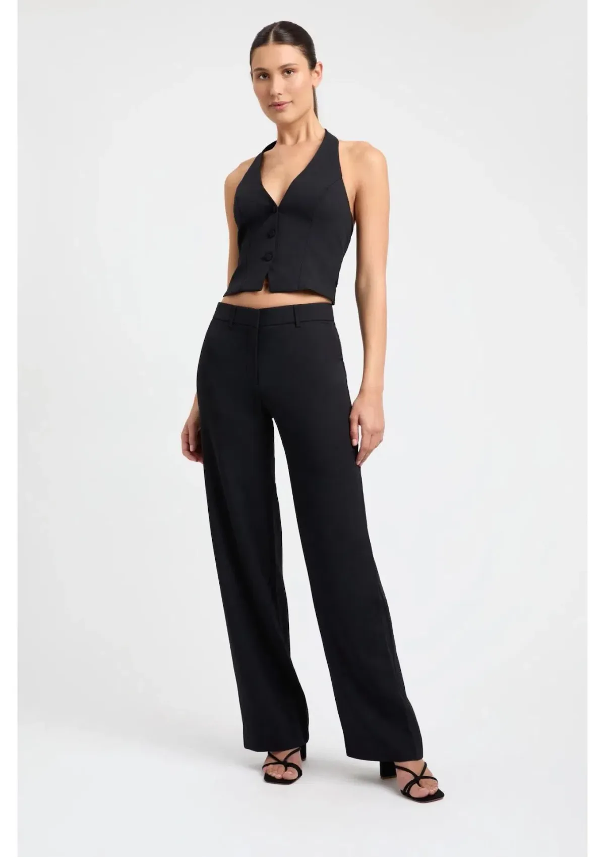 Kookai Ariel Vest Top and Low Rise Pants Set Black Size 36 / AU 8 for rent on The Volte - main image
