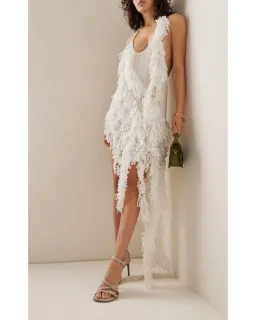 Zimmermann Tama Sequin Asymmetric Linen Silk Dress White Size 0P / AU 6 for rent on The Volte - image 1