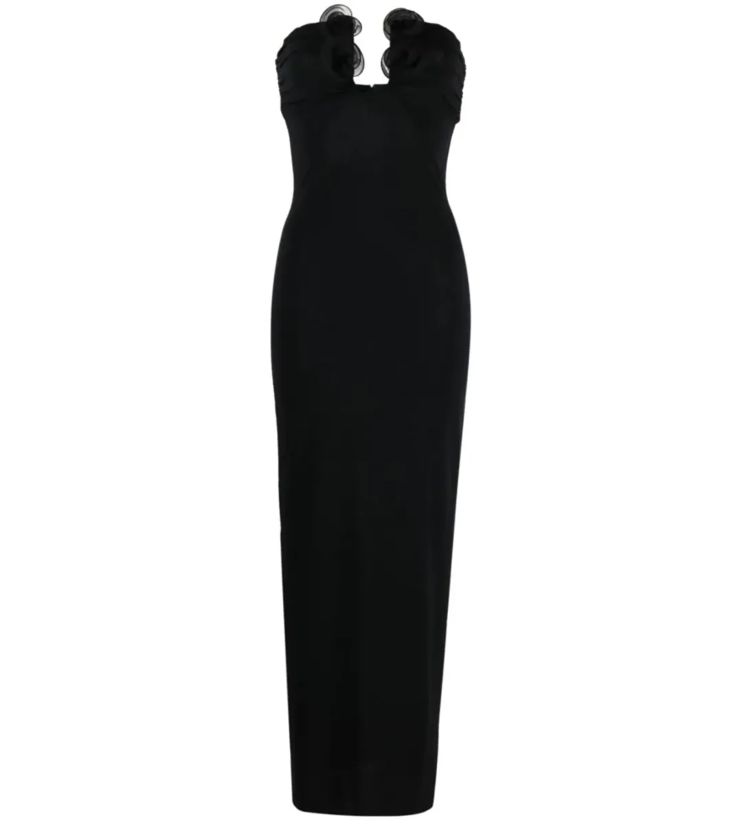 Magda Butrym Strapless Flower Appliqué Maxi Dress Black Size 6 for rent on The Volte - main image