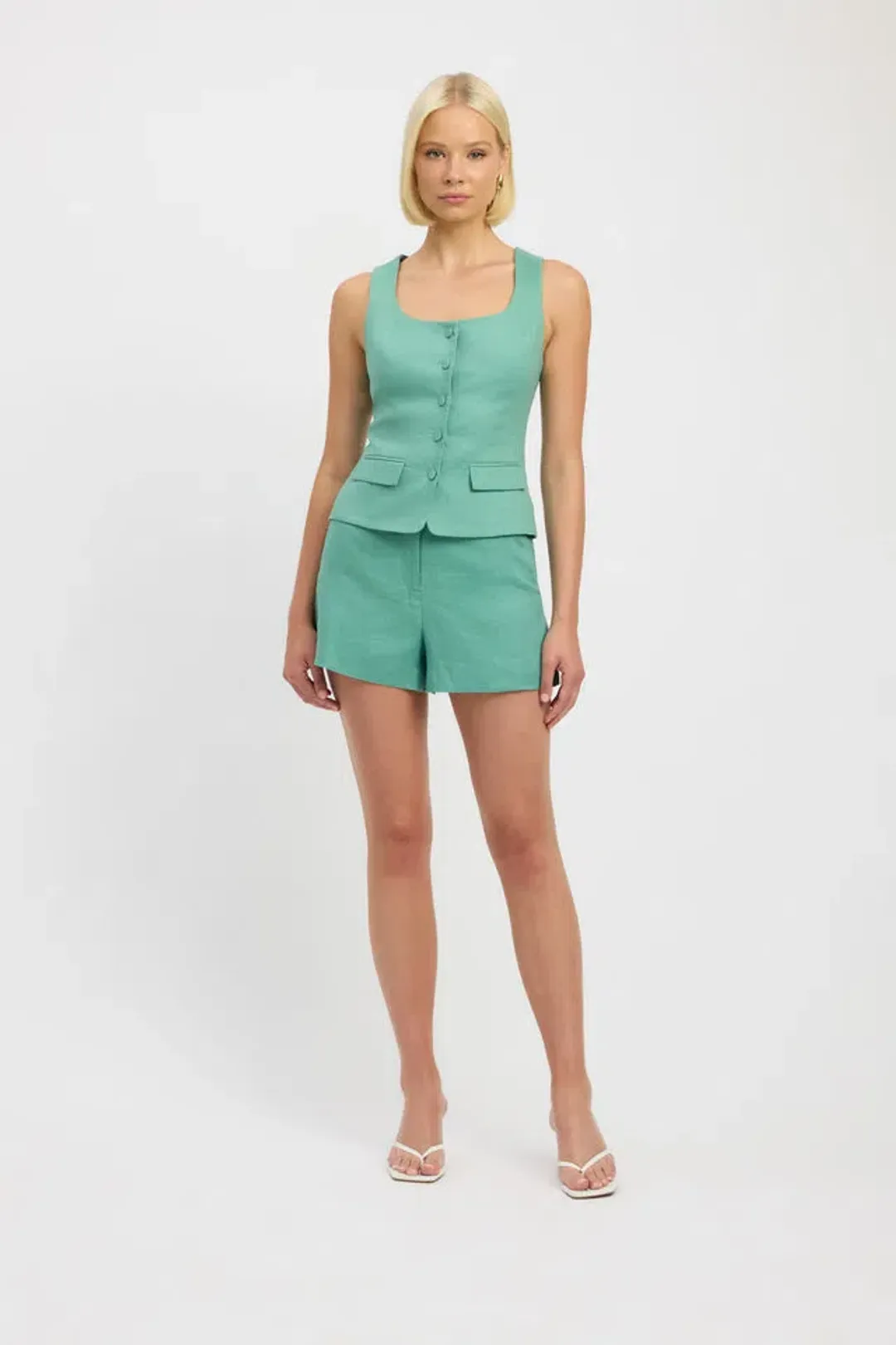 Kookai Palm Vest Top Size 10 and Short Size 8 Set in Four Leaf Clover Green for rent on The Volte - main image