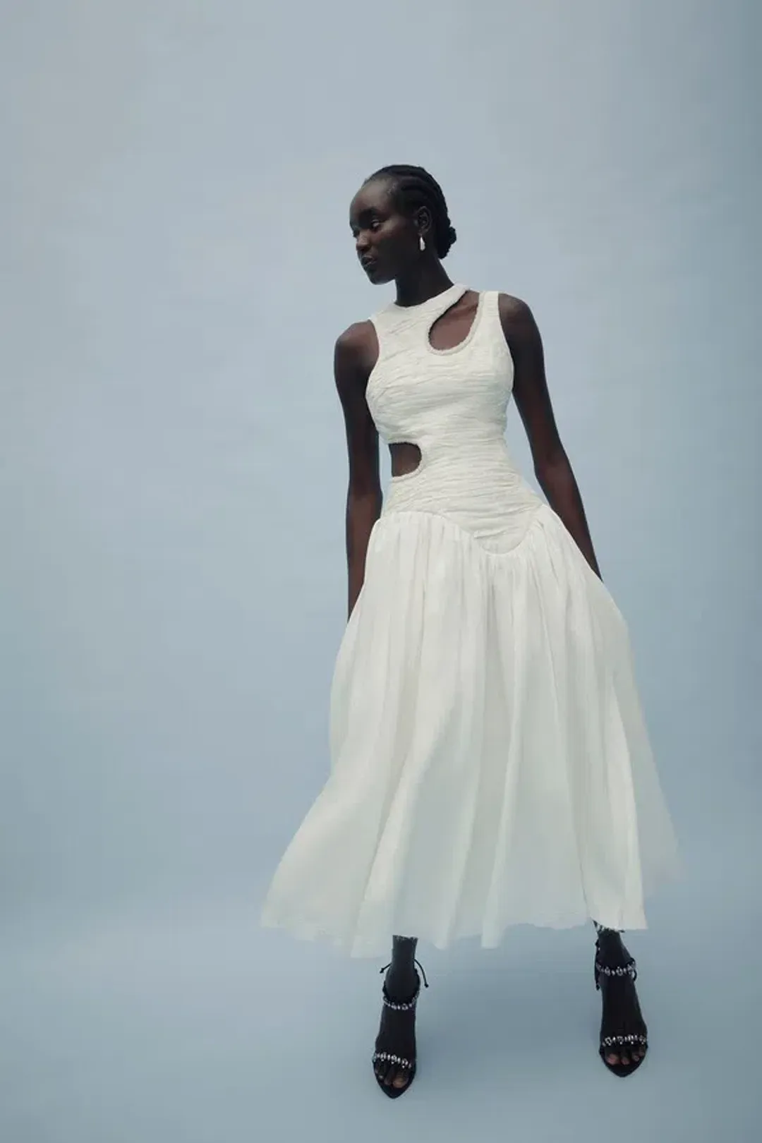 Aje Jolie Abstract Cut Out Midi Dress Ivory Size AU 10 for rent on The Volte - main image