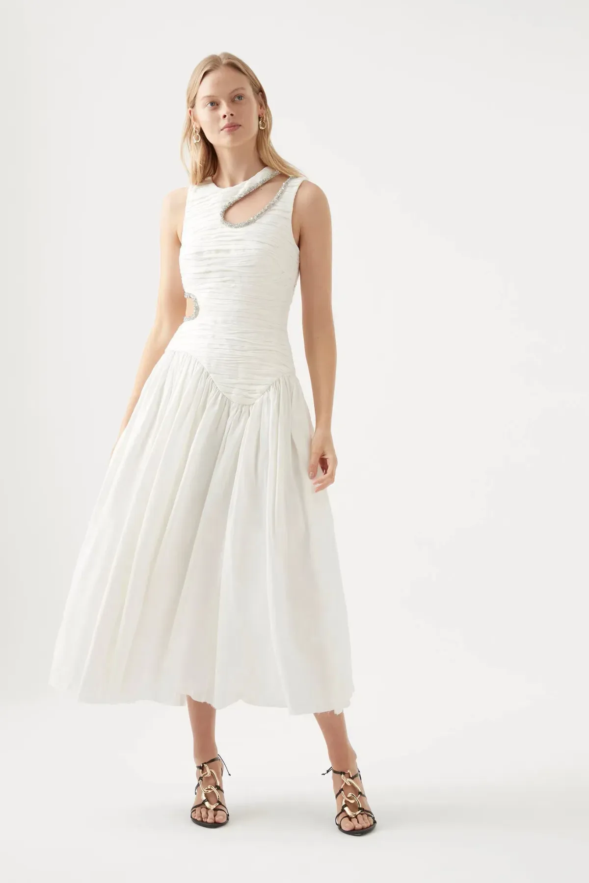 Aje Jolie Abstract Cut Out Midi Dress Ivory Size AU 10 for rent on The Volte - main image