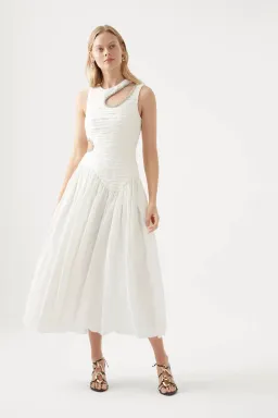 Aje Jolie Abstract Cut Out Midi Dress Ivory Size AU 10 for rent on The Volte - image 1