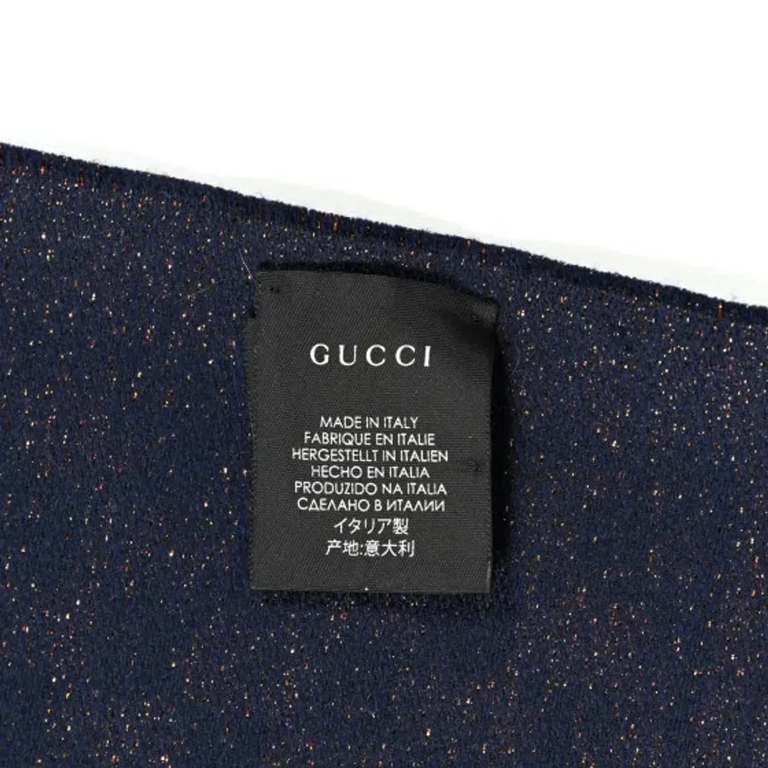 Gucci Metallic GG Wool Scarf Navy Bronze for rent on The Volte - main image